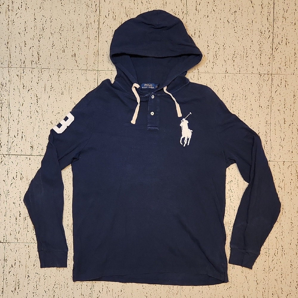 Polo Ralph Lauren Blue Big Pony 1/4 Button Down Lightweight Pullover Hoodie